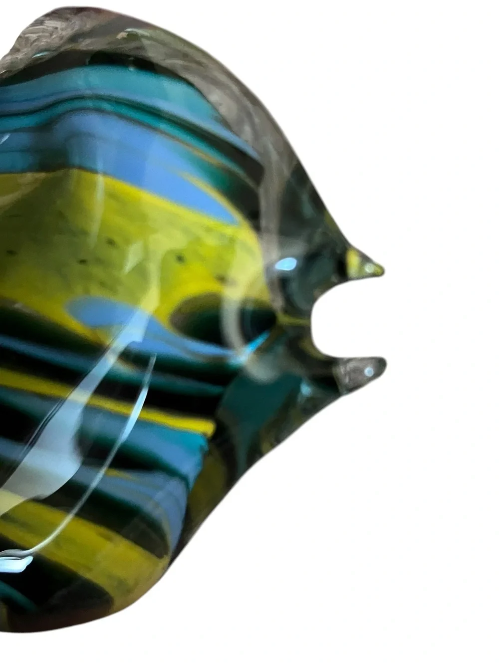 Schroders Hand Blown Art Glass Multicolor Blue Fish Paperweight Decor 6” Signed